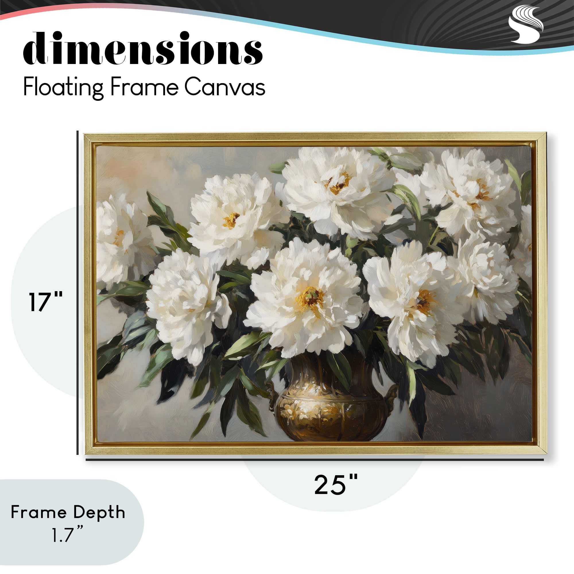 Stupell Industries Golden Vase with Peonies Gold Framed Floater Canvas Wall Art, design by Petal Prints Design