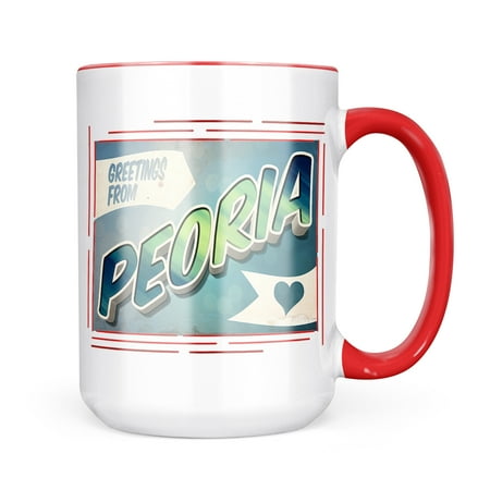 

Neonblond Greetings from Peoria Vintage Postcard Mug gift for Coffee Tea lovers