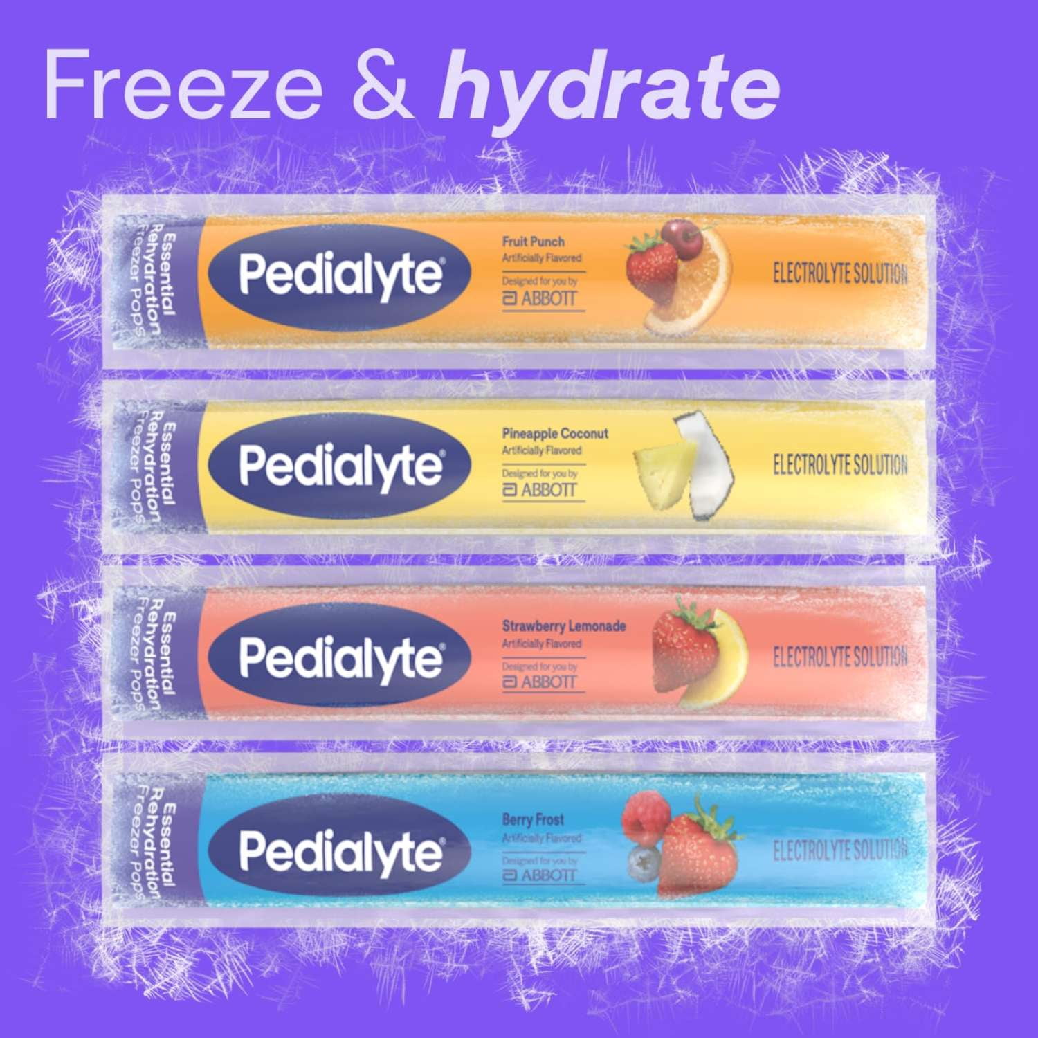 Pedialyte Electrolyte Solution Freezer Pops, Variety Pack, Pack of 16
