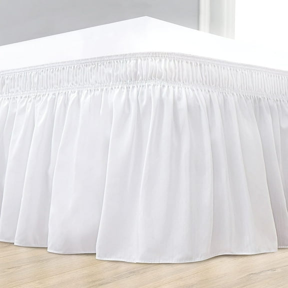Siloon White Bed Skirt Queen 15 Inch Drop,Elastic Bed Skirts Queen Size Dust Ruffle,Bedskirt for Adjustable Bed Base,Easy to Install Machine Washable