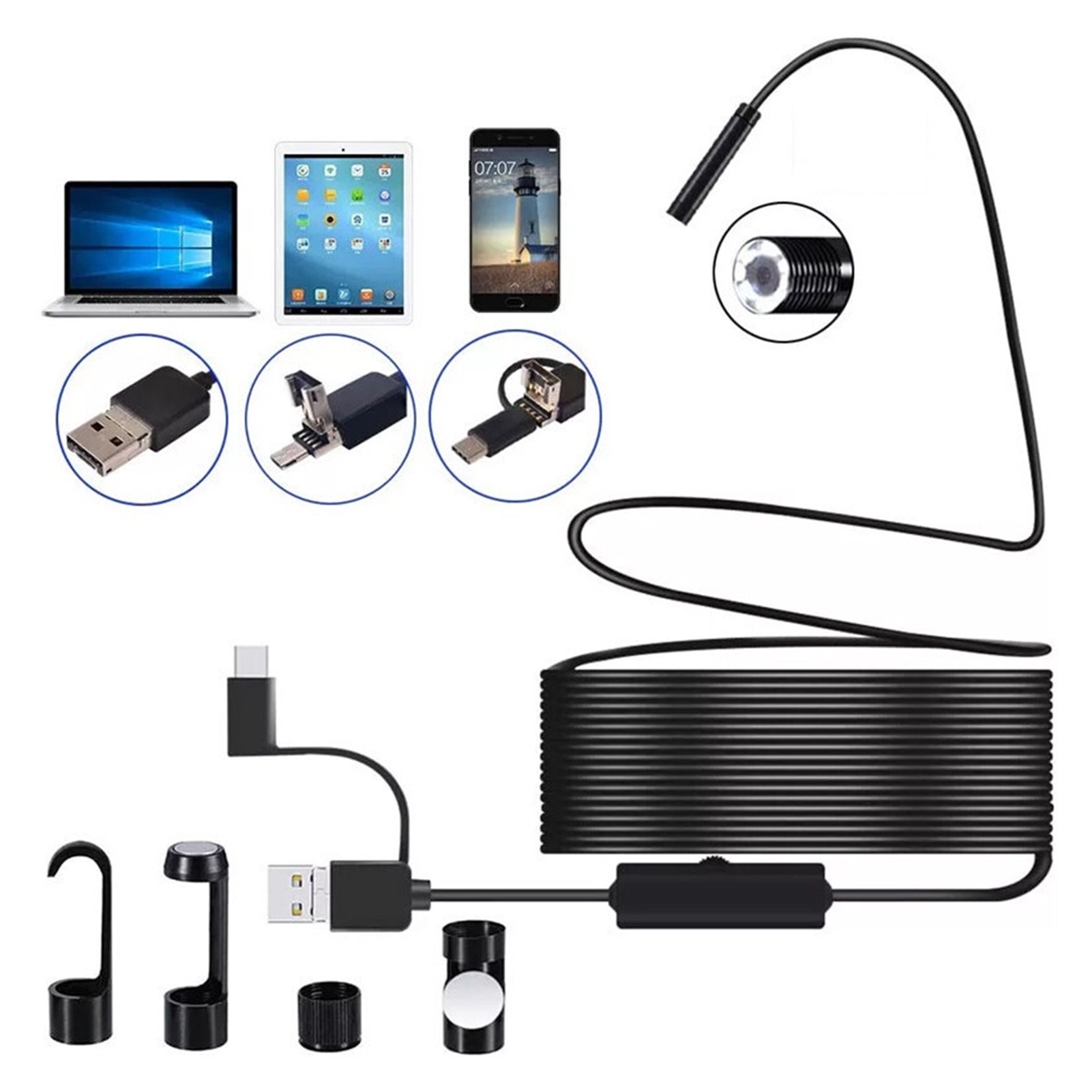 1080P/640P USB Endoscope Inspection Camera 3 In 1 USB/Micro USB/Type-C Endoscope Camera Borescope With 8 LED , User-Friendly Borescopes