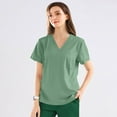 thumbnail image 4 of 3 Pack Green Soft Stretch V-Neck Medical Scrub Tops for Women – Functional Pockets for Healthcare Professionals 2XL, 4 of 7