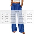 thumbnail image 2 of Crinkle Textured Womens Striped Wide Leg Pants Drawstring High Waist Loose Flowy Trousers with Pockets Daily Beach Loungewear Pants Blue, 2 of 7