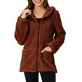 thumbnail image 2 of Otntypg Fuzzy Hoodie Jackets for Women Lightweight Casual Fall Winter Thick Warm Sherpa Fleece Teddy Coat Full Zip up Long Sleeve Oversized Hooded Outwear Tops with Pockes Brown XXL, 2 of 7
