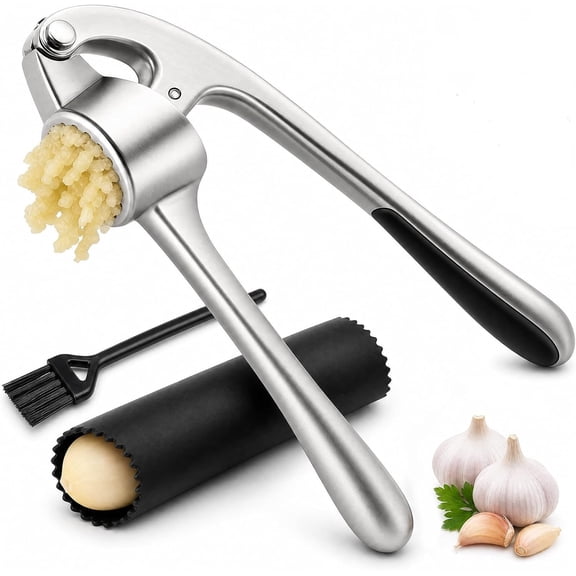 Garlic Press and Mincer Stainless Steel Easy Squeeze Pressed Garlic Crusher with Handle