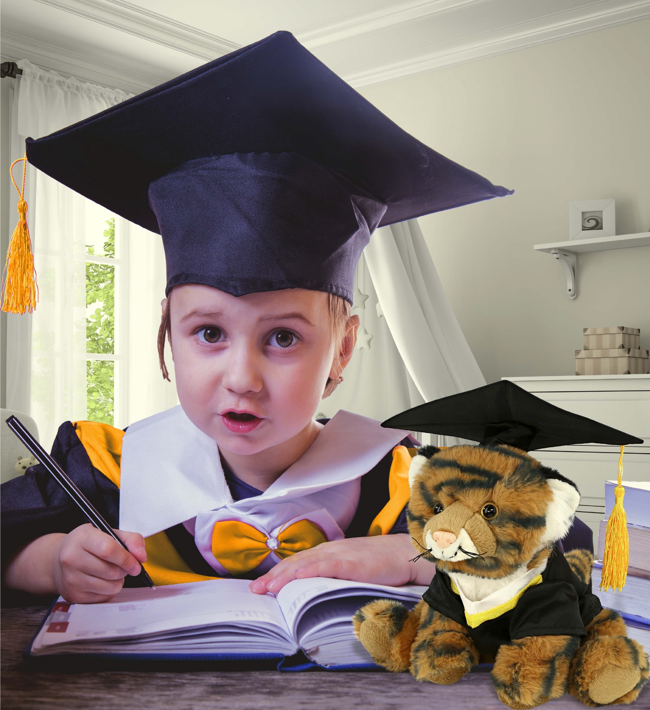 DolliBu Squat Tiger Graduation Plush Toy - Soft Tiger Plush Graduation Stuffed Animal Dress Up with Gown & Cap with Tassel Outfit - Congratulatory Graduation Gift - 8 Inches