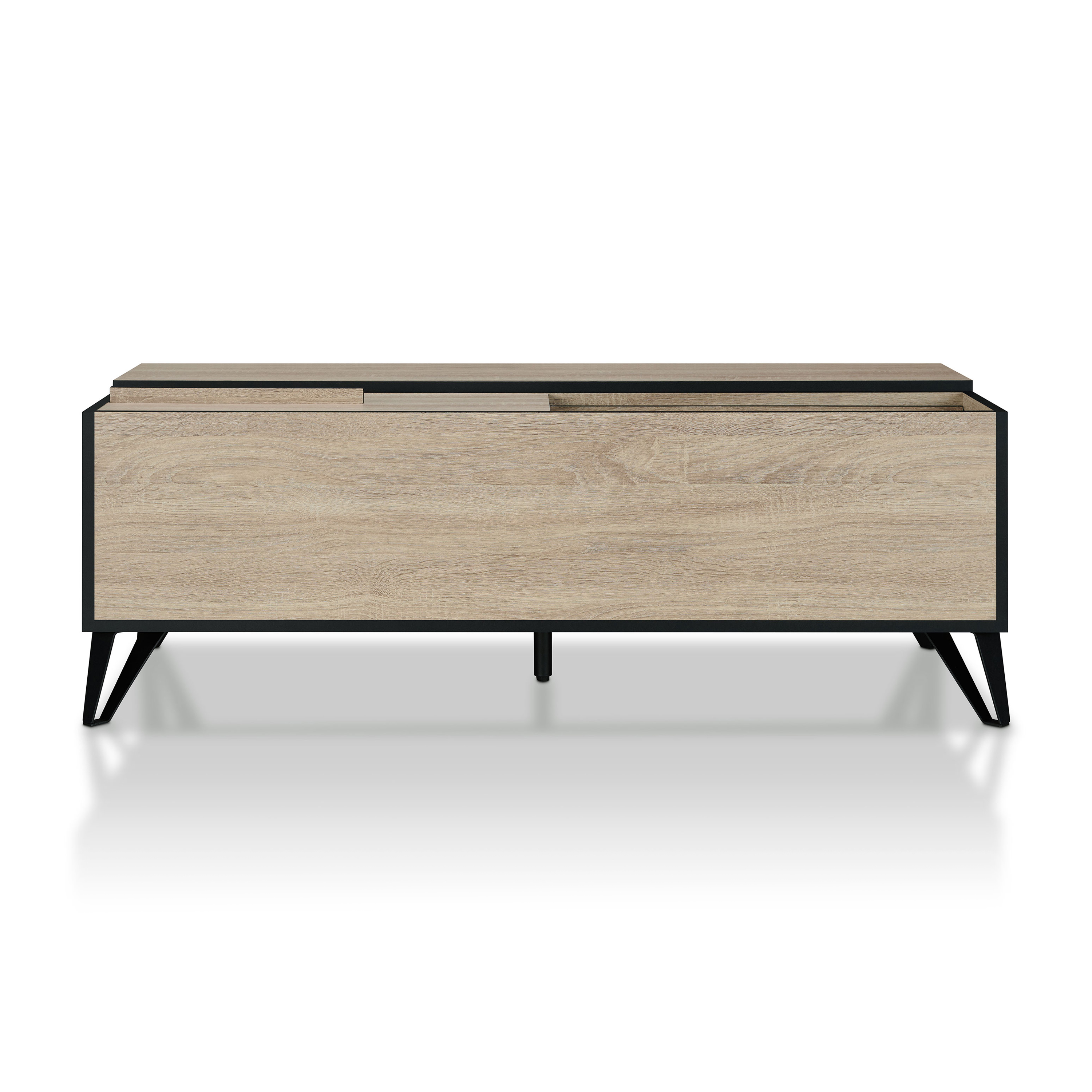 Furniture of America Saran Multi-Storage Coffee Table, Natural Oak