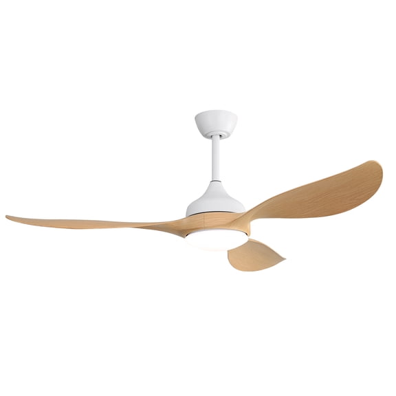 56 Inch Modern Ceiling Fan with 3 ABS Blades 6 Speed Dimmable LED Light Quiet DC Reversible Motor for Indoor Outdoor, White & Light Woodgrain