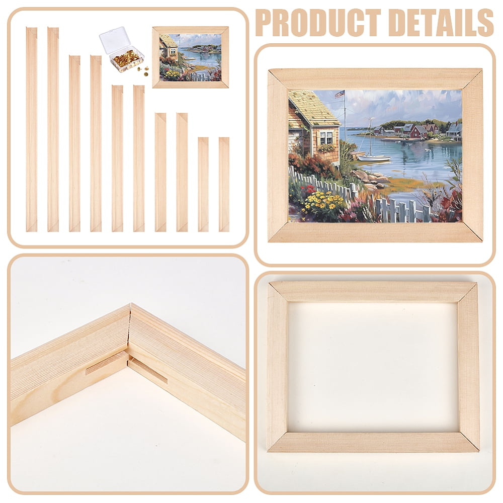 32Pcs Wooden Oil Painting Inner Frame with 100Pcs Iron Map Pins Drawing Push Pins White 200 -400x23.5x14.5 -15.5mm