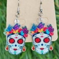 thumbnail image 6 of Dia De Los Muertos Halloween Earrings Day of the Dead Acrylic Rose Sugar Skulls, 6 of 9