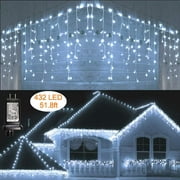 Icicle Christmas Lights, 432 LED 51.8ft 8 Modes Low Voltage Icicle String Lights with 72 Drops, Window Curtain Fairy Lights for Xmas, Eaves, Wedding, Garden, Outdoor, Indoor Decor (White)