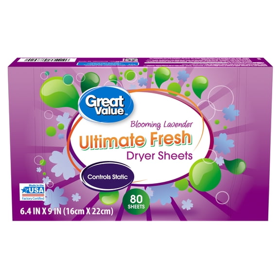 Great Value Ultimate Fresh Fabric Softener Dryer Sheets, Blooming Lavender, 80 Count (Packaging May Vary)