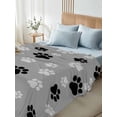 thumbnail image 4 of Pet Paw Printed King Size Flat Sheet, Wrinkleproof & Fadeproof Cooling Flat Bed Sheet Only, Modern Black Grey Watercolor Dog Claws Breathable Soft Bedding Top Sheets 105 x 98 Inches, 4 of 8