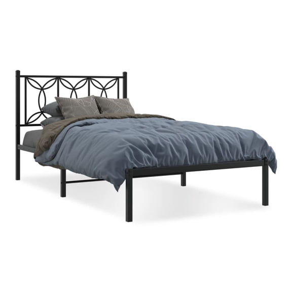 Metal Bed Frame with Headboard, Black Full Size 39.4x78.7, Steel Platform Bed Frame, Under Bed Storage, Bedroom Furniture