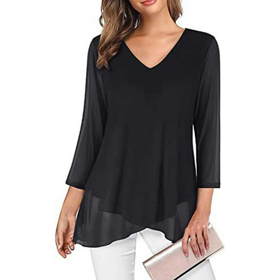 ZQUUVOU Women's Casual Sleeve Tops V-Neck Short Sleeve T-Shirts Cute Printed Summer Loose Blouses Tops Black