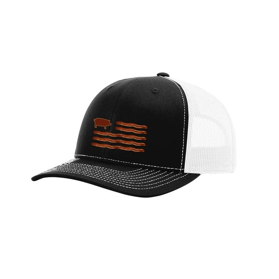 Funny Men's Bacon American Flag Trucker Hat-Black/White