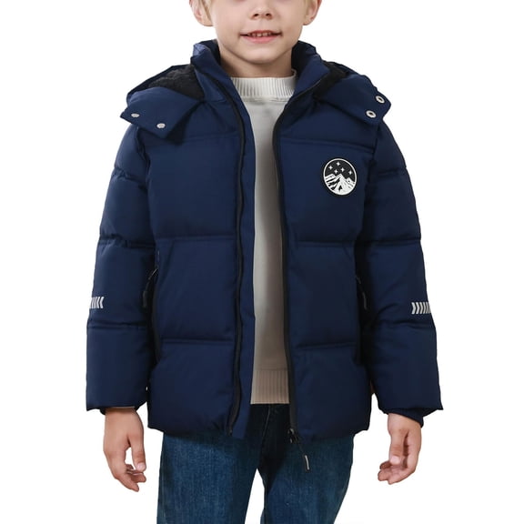 Otqutp Boys Down Jacket Thick Warm Parka Winter Snowsuit Kids Insulated Cozy Padded Puffer Coat Cold Weather Hooded Outerwear