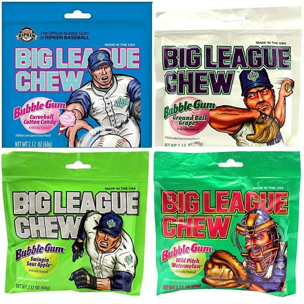 Big League Chew Gum, 4 Flavors, Assortment, (4 2.12 Oz Packs