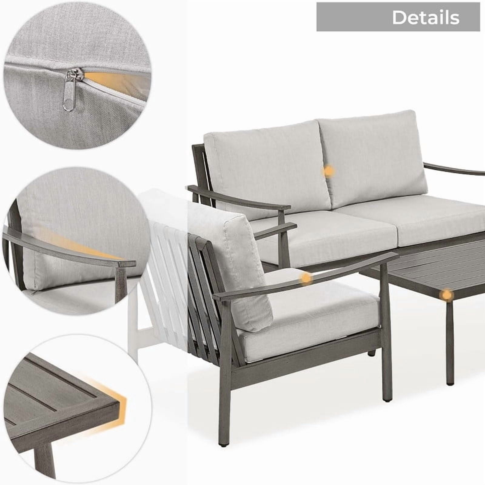 4Pcs Outdoor All-Weather Conversation Sets with Sofas & Coffee Table, Patio Aluminum Sectional Chat Sets, Gray