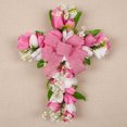 thumbnail image 3 of Easter Cross Wreath, Easter Wreath for Front Door, Hanging Cross Sign Wreath with Lily Flowers, Artificial Spring Wreath Easter Decoration, for Door Decor Home Wall Wedding Outside Festival [Pink], 3 of 9