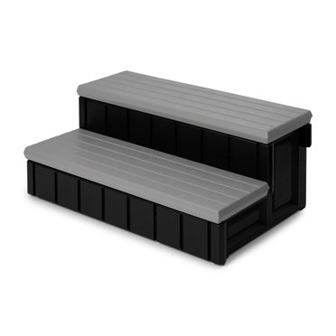 Hot Tub Surround VidaXL Spa Surround Black Solid Acacia Wood, Poly Rattan, Steel Large Spa Bar For Hot Tub