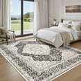 thumbnail image 4 of UERMEI 8'x10' Washable Area Rugs for Living Room, Vintage Floral Boho Printed Carpet, Non Slip Indoor Rug for Bedroom Home Decor Carpets - Black, 4 of 12