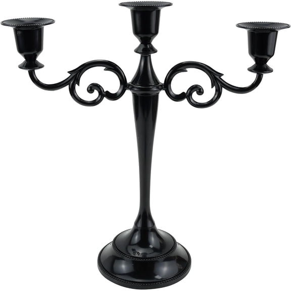 Metal Candle Holder，3/5 Arms Pure Black Candle Holders for Pillar Candles（10.6 inch Tall Candlestick Holders, for 1/2-1 inch Taper Candles Diameter Each）,Candelabra Decoration