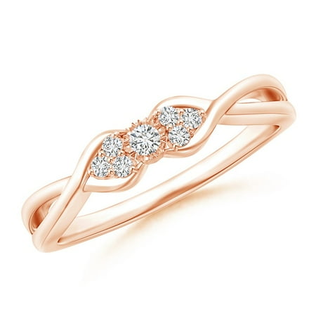 Diamond Set Crossover Ring - April Birthstone Ring - Illusion Set Diamond Crossover Promise Ring in 14K Rose Gold (2mm Diamond) - SR1588D-RG-HSI2-2-6.5