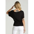 thumbnail image 4 of BAIEBLEUE GLOBAL 2201 Women's Solid Short Sleeve Boat Neck Dolman Top with Side Shirring Black XL, 4 of 4