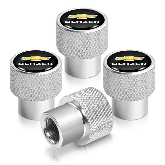 Chevrolet Blazer Logo in Black on Shining Silver Aluminum Tire Valve Stem Caps