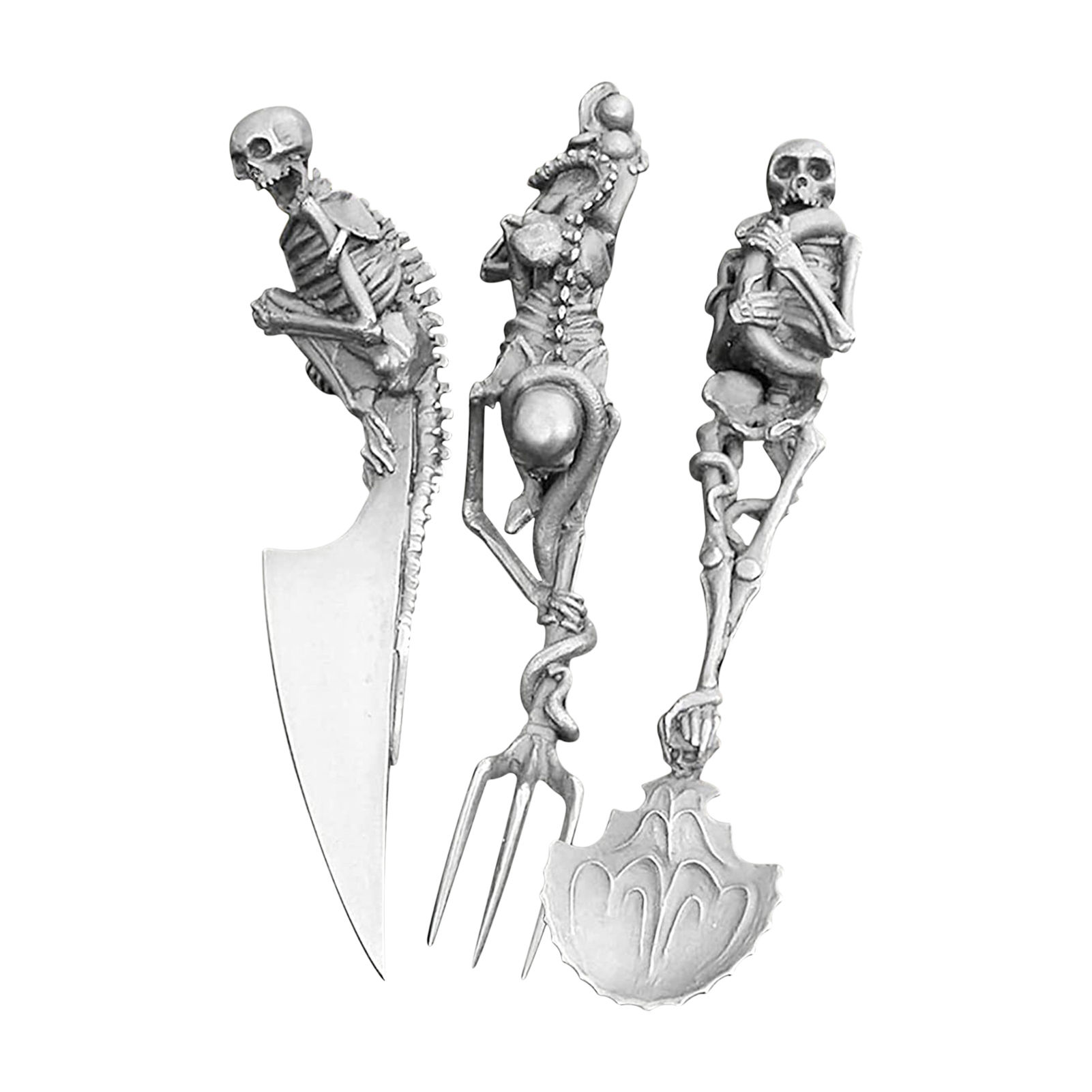 Bkuxy Halloween Skeleton Cutlery Set Metal Flatware Tableware