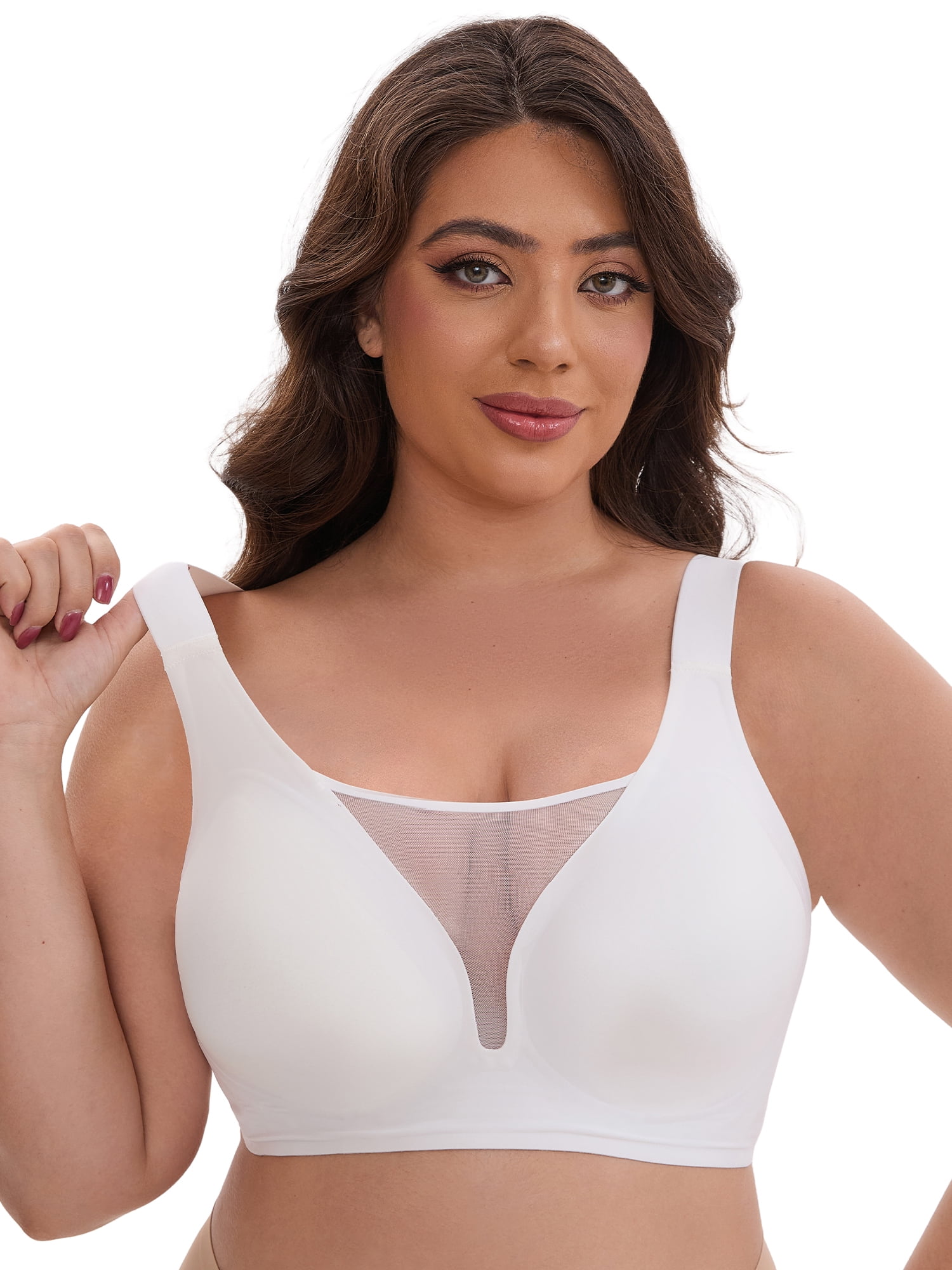 DARING DIVA Plus Size Wide Strap Seamless Bralette No Underwire Smooth Bra M White