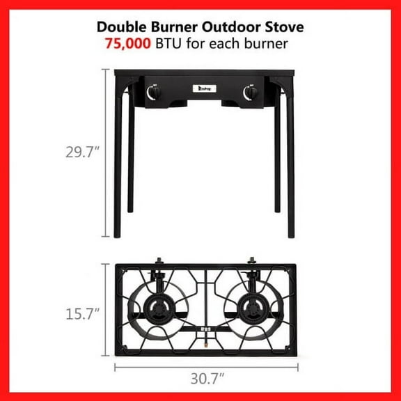 2 Burner Outdoor Propane Gas Stove 150,000 BTU High Pressure Stand Cooker for Backyard Cooking Camping Home Brewing Canning Turkey Frying, 20 PSI Regulator