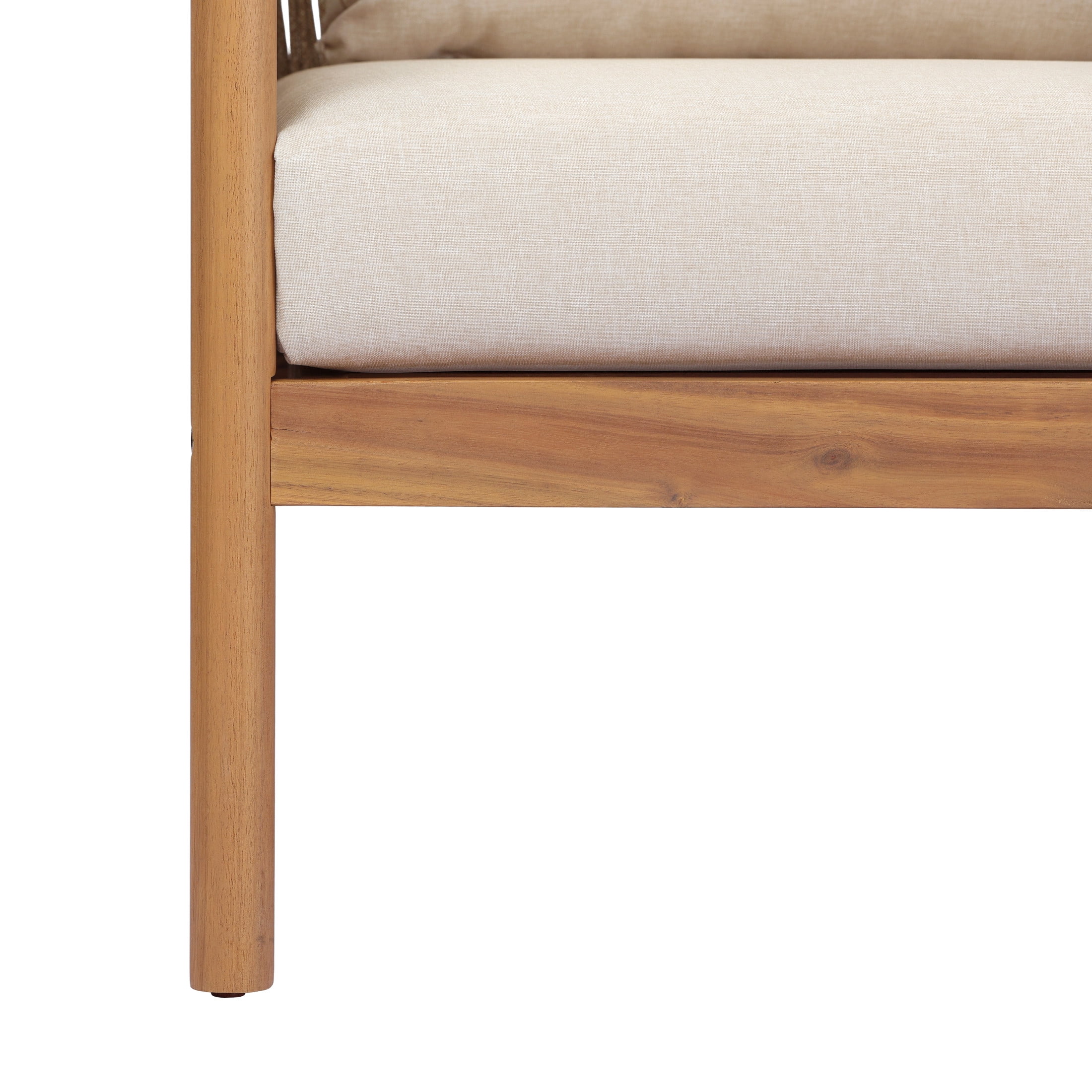 Christopher Knight Home Outdoor Acacia Wood Sofa with Rope Back, 3 Seats, Thick Beige Cushion, Light Teak