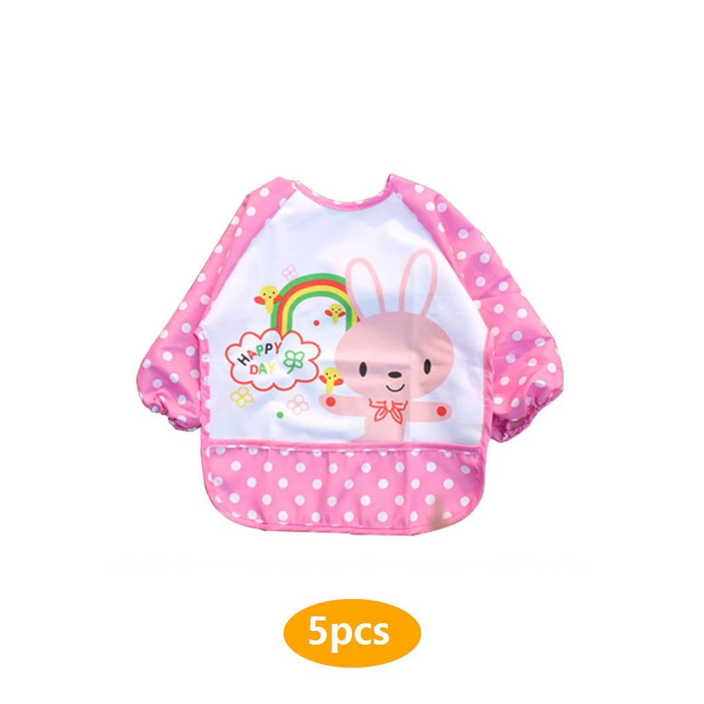 

5pcs Unisex Infant Toddler Baby Waterproof Sleeved Bib Pocket Animals Pattern