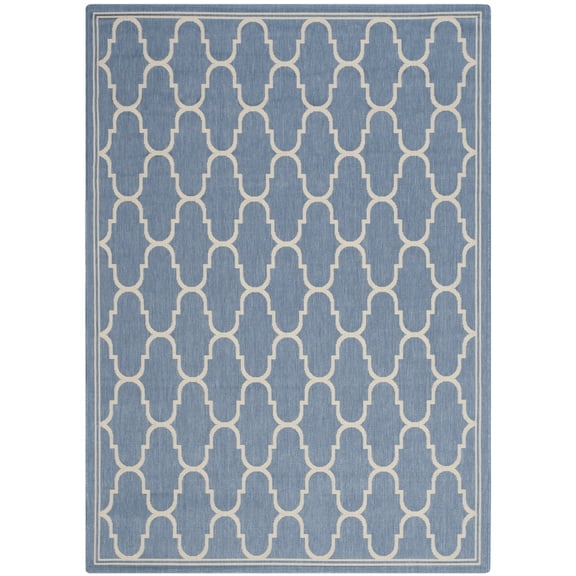SAFAVIEH Courtyard Eustacia Geometric Indoor/Outdoor Area Rug, Blue/Beige, 5'3" x 7'7"