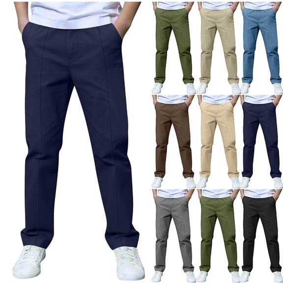 ibuvkizy Boys Uniform Pants Summer Kids Straight Leg Pants Elastic Waist Casual School Preppy Trousers with Pockets Solid Color