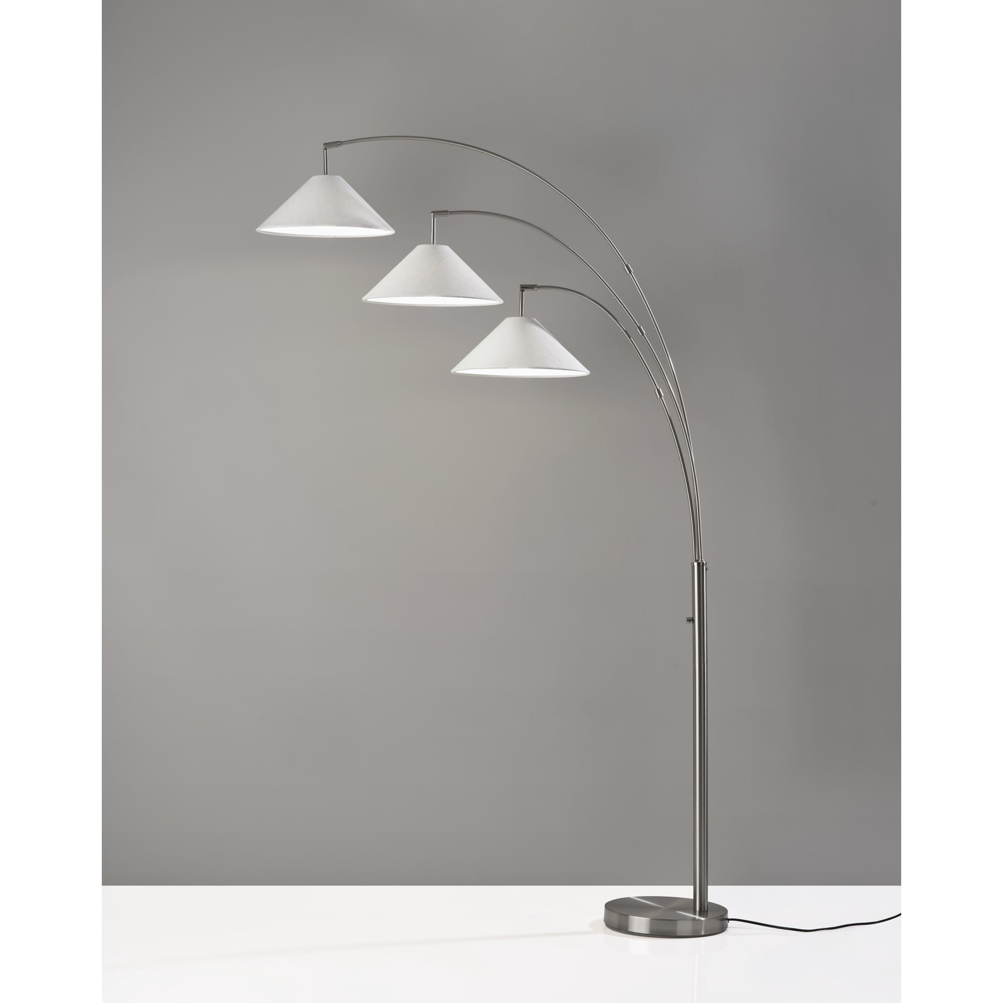 Adesso Braxton 3-Arm Arc Lamp, Brushed Steel, Textured White Fabric Shade