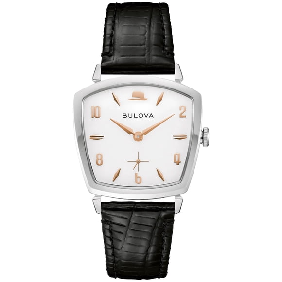 Reloj Bulova 96A337 con esfera blanca y correa de cuero negro de 35 mm