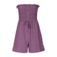 thumbnail image 6 of Wovilon Women's Strapless Smocked Romper Tube Top One-Piece Shorts with Decorative Buttons Drawstring Waist for Summer Beach Vacation Casual Daily Wear, 6 of 8