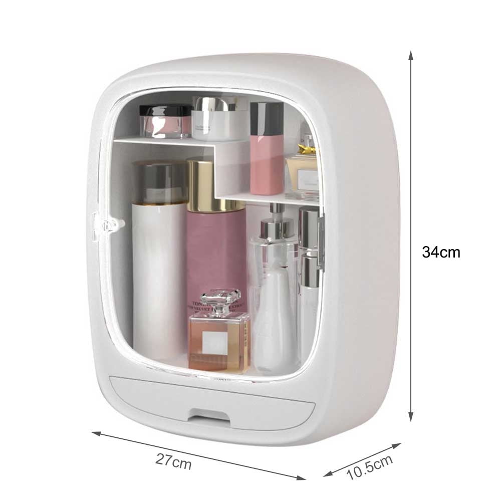 Makeup Storage Box Wall Hanging Makeup Organizer Dustproof Punch-Free Cosmetics  Holder Case with Drawer for Bathroom 