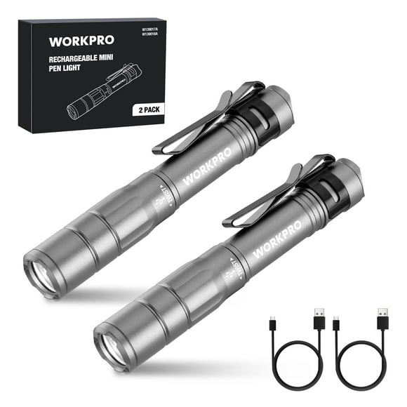Flashlight WORKPRO - Lápiz recargable (300 lm, 2 unidades), color gris