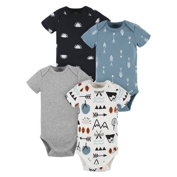 Modern Moments by Gerber Baby Boy Short Sleeve Bodysuits, 4Pack