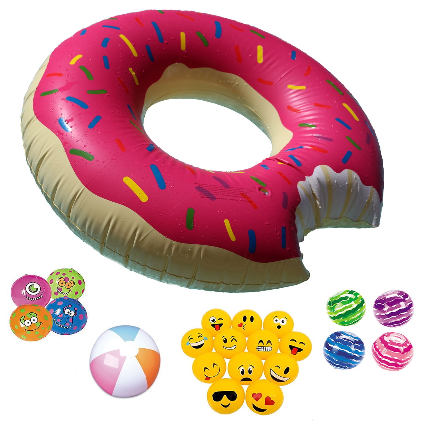 48 Inch Giant Donut Pool Float (Strawberry Sprinkles) Plus Bonus