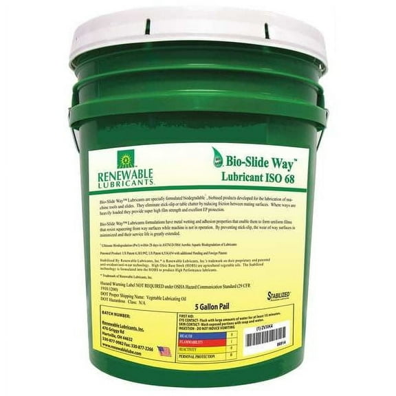 Renewable Lubricants Slide Way Oil, Bio-SW, 5 gal., ISO 68 86914