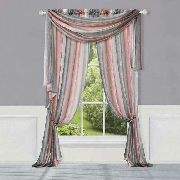 Royal Ombre Crushed Semi Sheer Complete 3 Pc. Window Curtains & Scarf Set - Blush/Silver