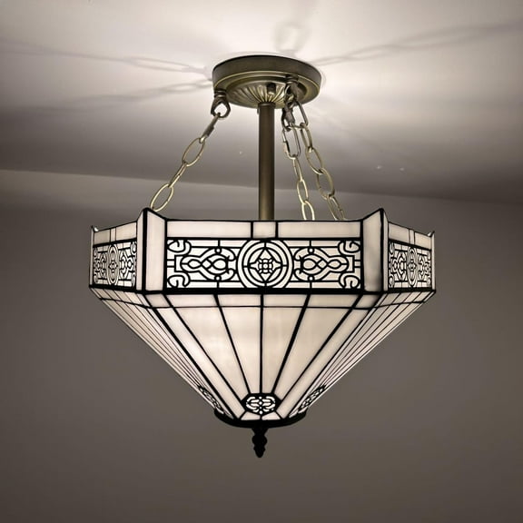 Tiffany White Stained Glass Hexagon LED 16-Light Pendant Lights with Stained Glass