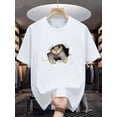thumbnail image 2 of Camiseta informal de verano para hombre, con cuello redondo y estampado de gatitos, ligeramente elástica, corte regular, manga corta a la moda para uso diario., 2 of 6