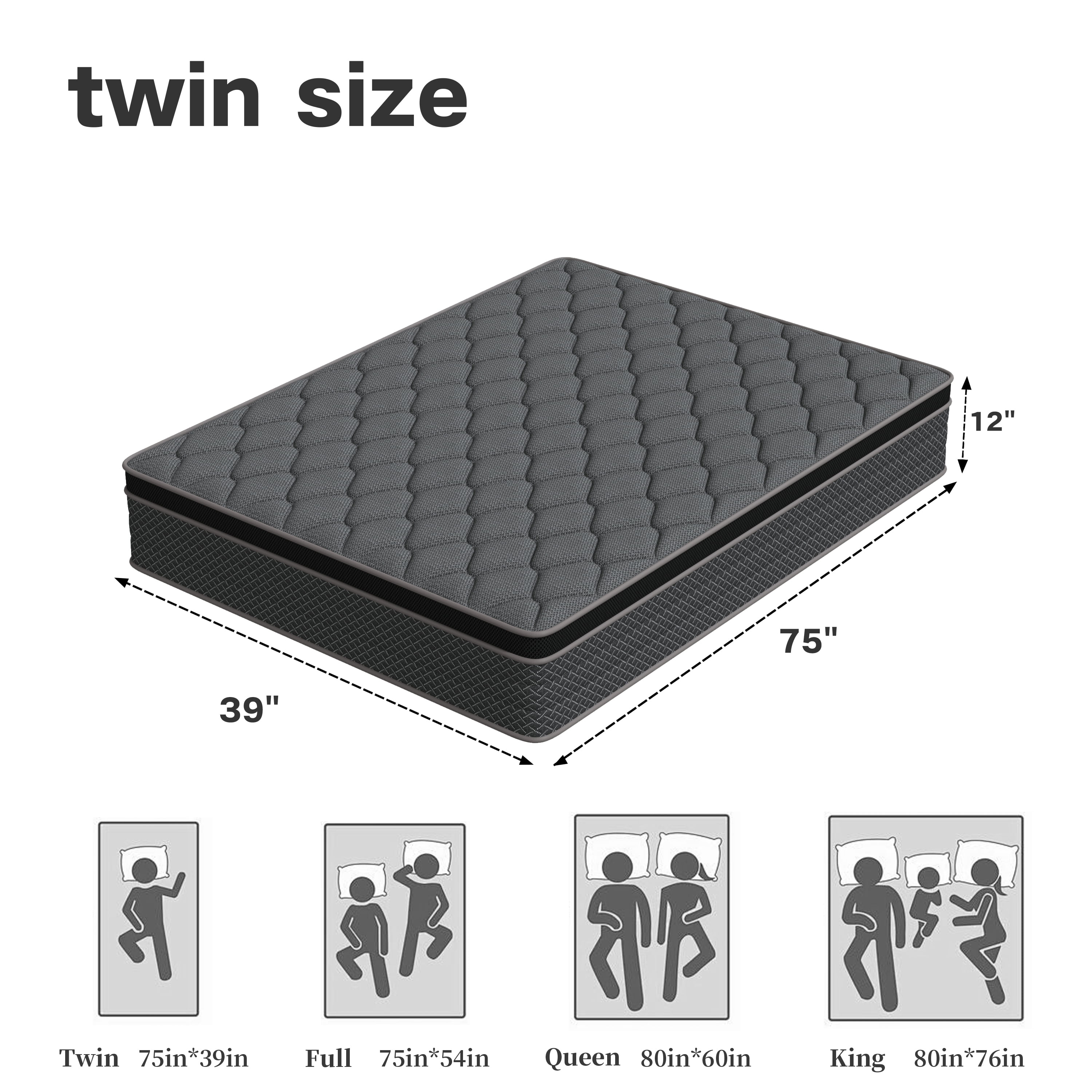 Mocangtu 12" Twin Hybrid Mattress in a Box, Gel Memory Foam with Individually Wrapped Pocket Coils, Medium Firm, Pressure Relief, Cooling Sleep Support