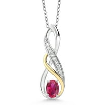 Gem Stone King 0.57 Ct Red Created Ruby E-F Lab Grown Diamond 925 Silver and 10K Yellow Gold Pendant
